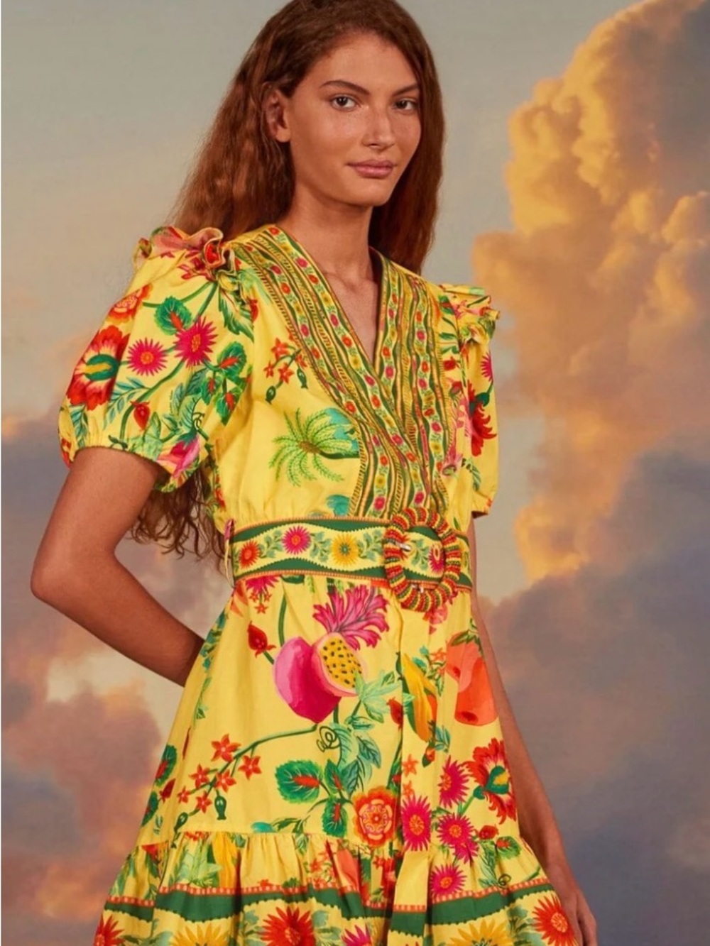 FARM Rio Yellow Delicate Fruit Garden Mini Dress - Picture 2 of 4